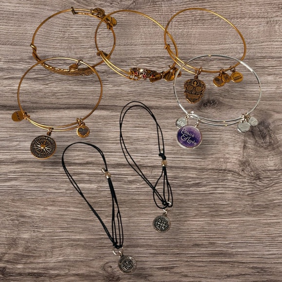 Lot of 7 Alex and Ani Charm Bracelet Bangles Gold Silver and Black Corded - Picture 1 of 12